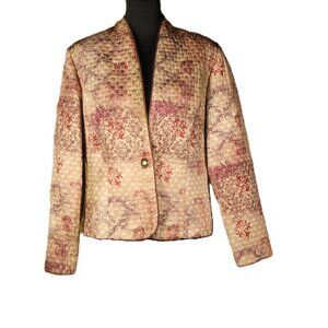 Vintage Straw Gold Quilted Patterned Blazer by DJ & Co. - Size 14